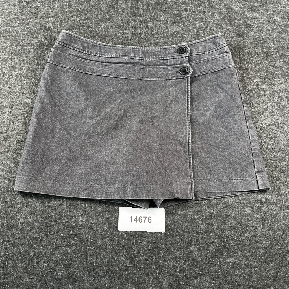Reitmans Mini Skort Women 13 Gray Denim Cotton Stretch Wrap Front Outdoor